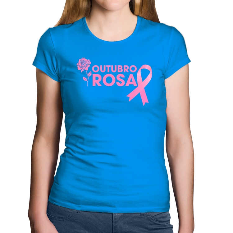 Baby Look Algodão Outubro Rosa - Azul