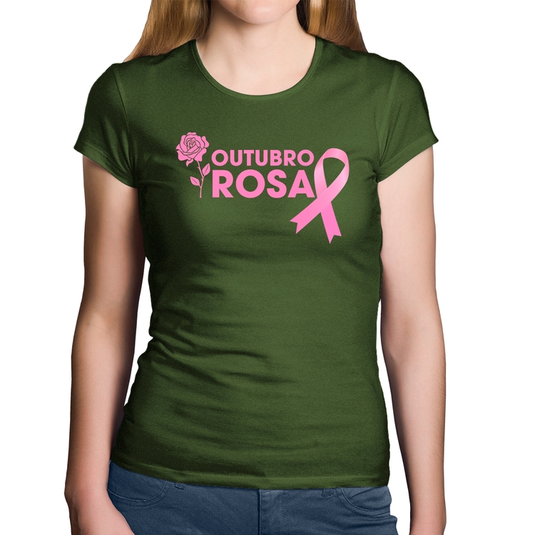 Baby Look Algodão Outubro Rosa - Musgo