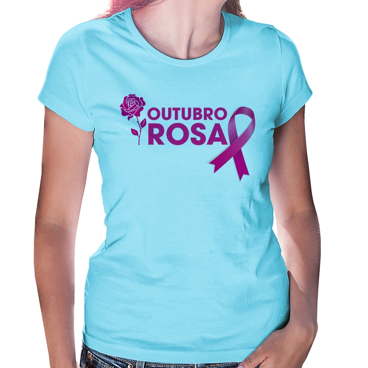 Baby Look Outubro Rosa - Azul Bebê