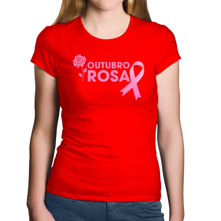 Baby Look Algodão Outubro Rosa - Vermelha