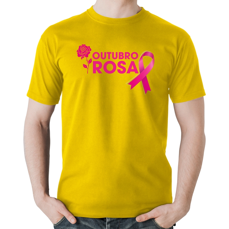 Camiseta Algodão Outubro Rosa - Amarela