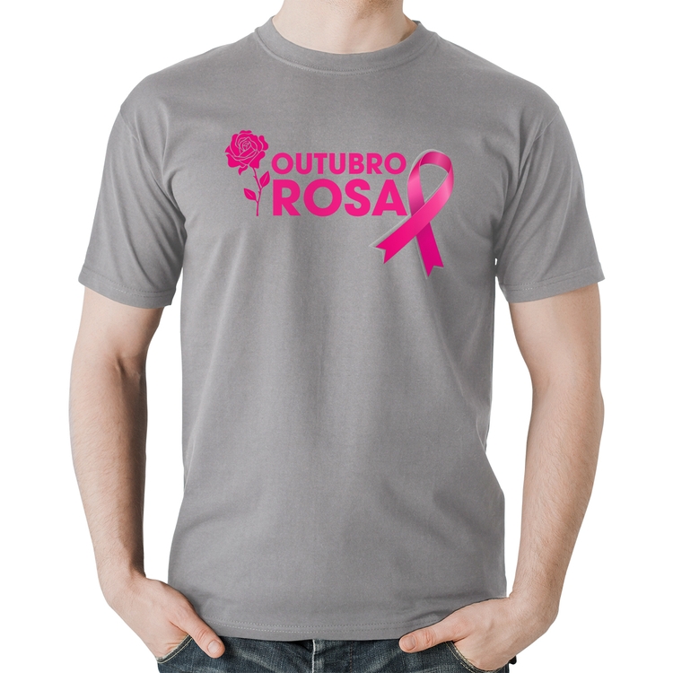 Camiseta Algodão Outubro Rosa - Cinza