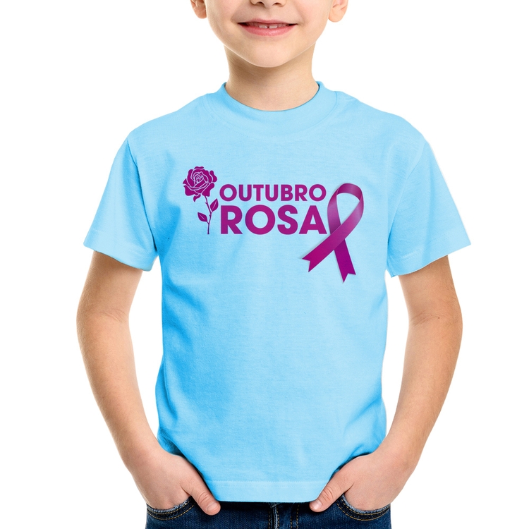Camiseta Infantil Outubro Rosa - Azul Bebê