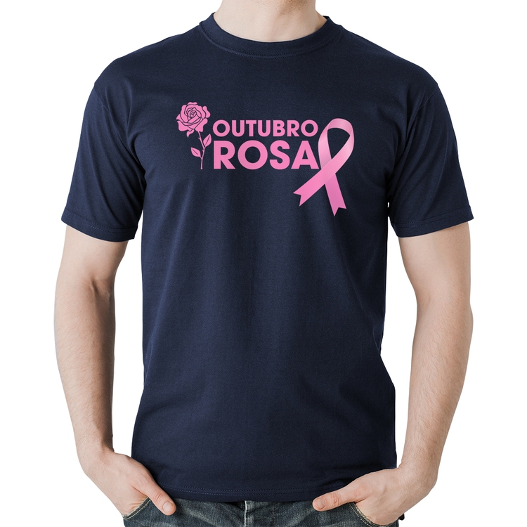 Camiseta Algodão Outubro Rosa - Marinho