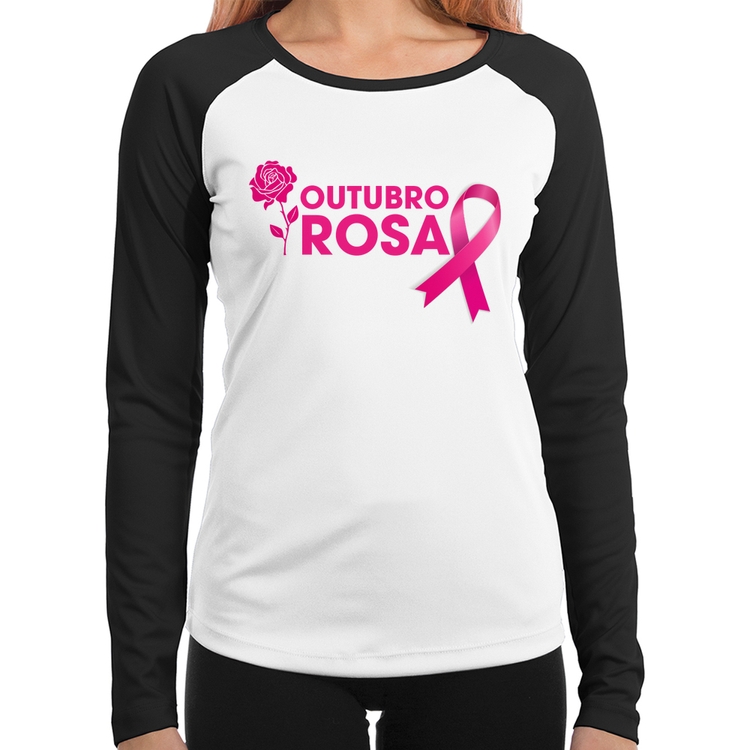 Baby Look Raglan Outubro Rosa Manga Longa
