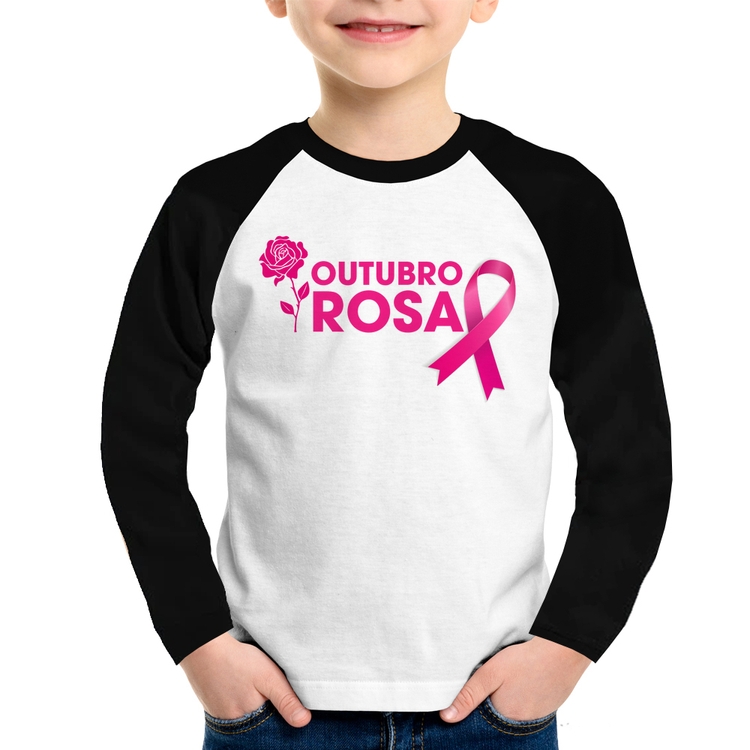 Camiseta Raglan Infantil Outubro Rosa Manga Longa