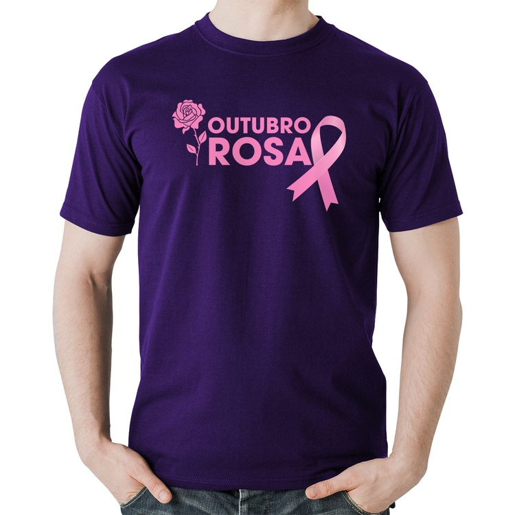 Camiseta Algodão Outubro Rosa - Roxa