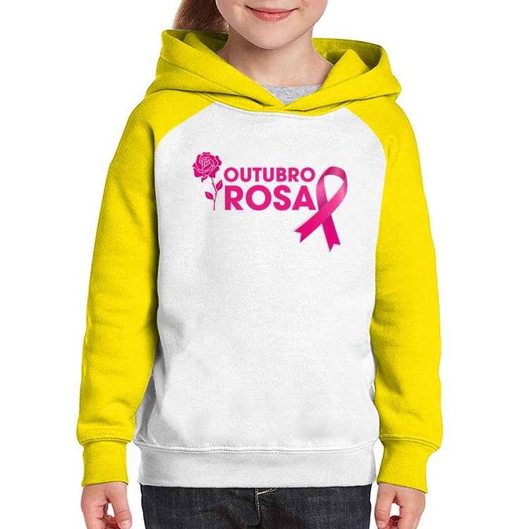 Moletom Infantil Outubro Rosa - Branco/Amarelo