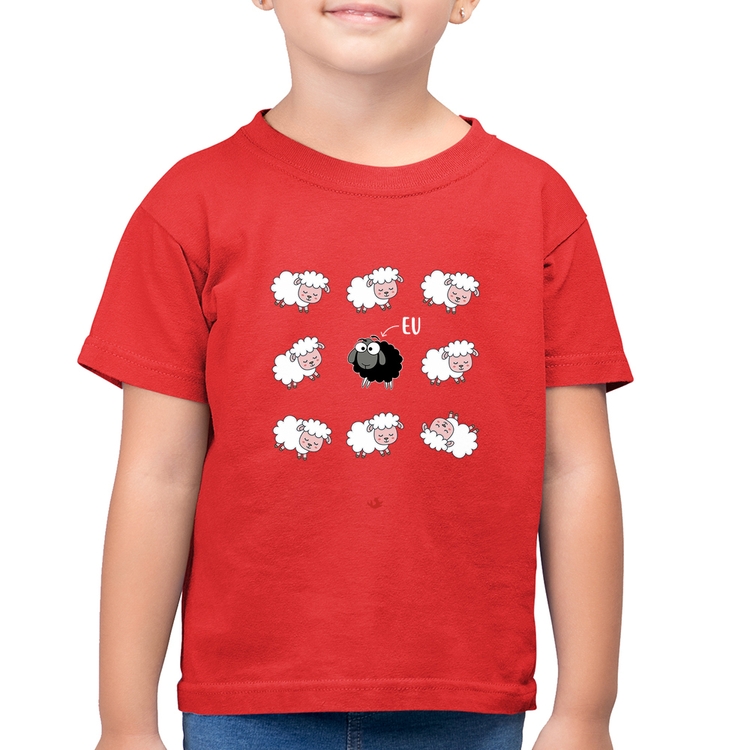Camiseta Algodão Infantil Ovelha Negra - Vermelha