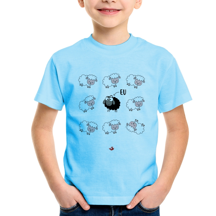 Camiseta Infantil Ovelha Negra - Azul Bebê
