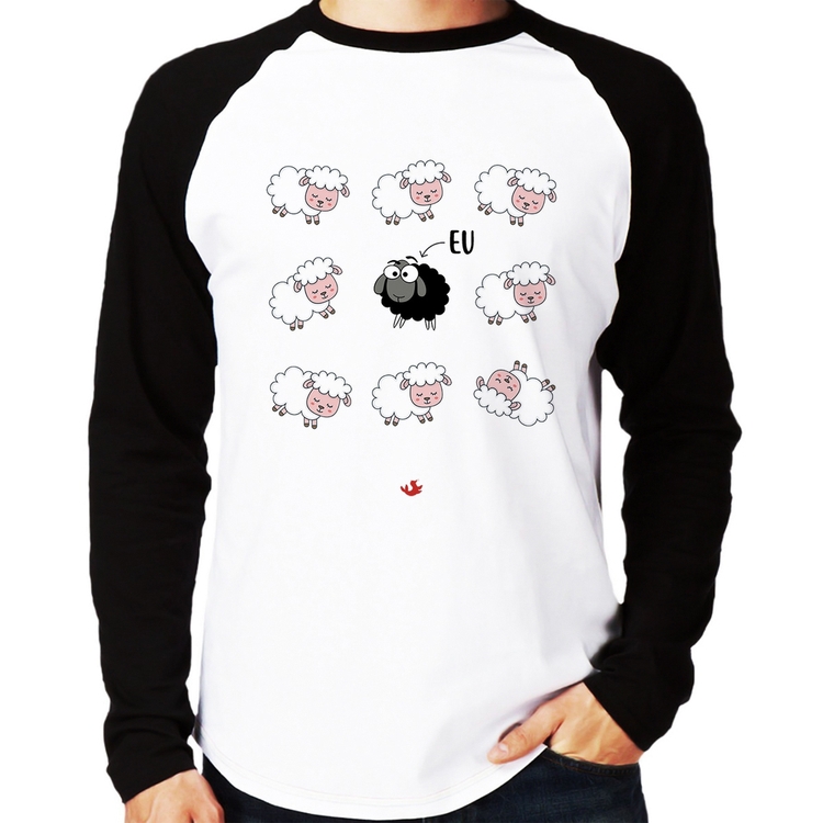 Camiseta Raglan Ovelha Negra Manga Longa