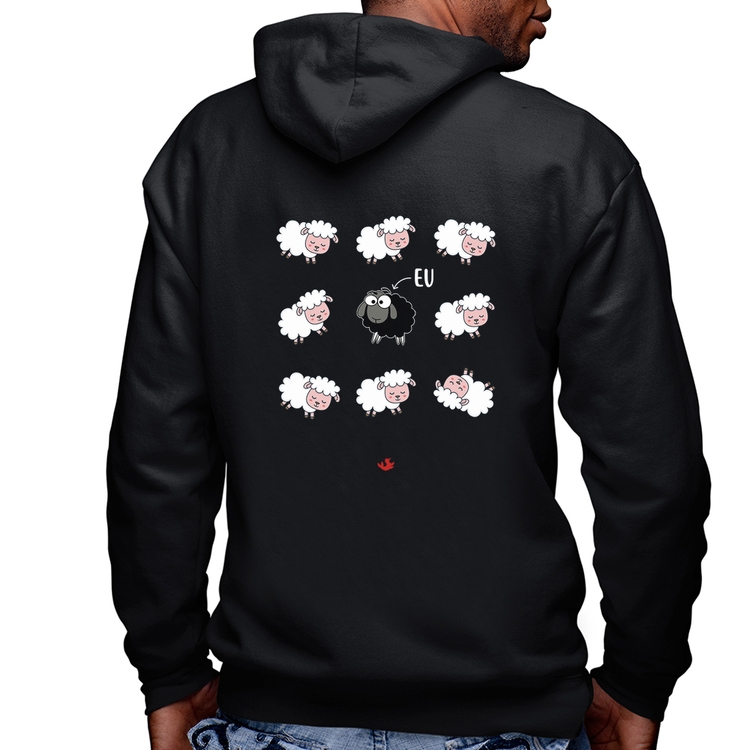 Blusa Moletom Ovelha Negra Masculina com Capuz e Zíper