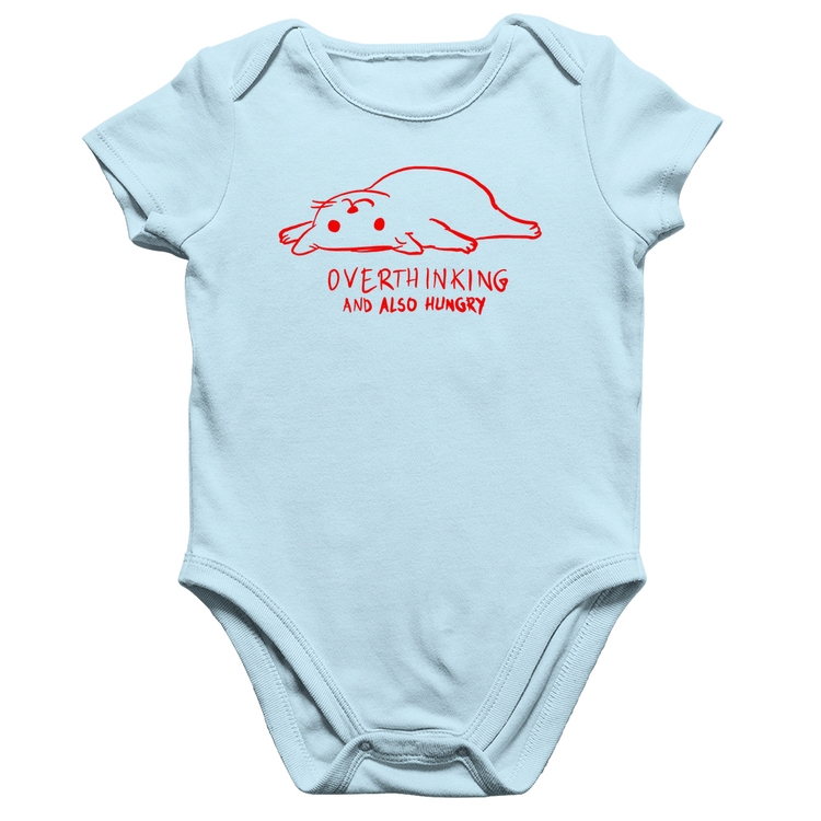 Body Bebê Algodão Overthinking And Also Hungry - Azul Bebê