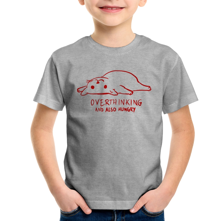 Camiseta Infantil Overthinking And Also Hungry - Cinza