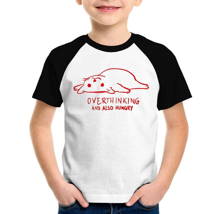 Camiseta Raglan Infantil Overthinking And Also Hungry