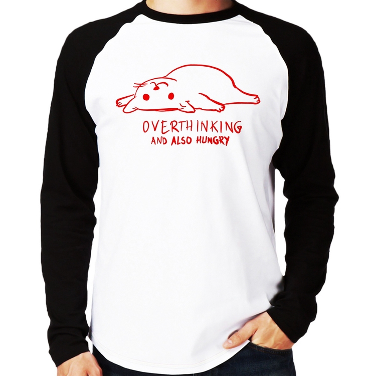 Camiseta Raglan Overthinking And Also Hungry Manga Longa