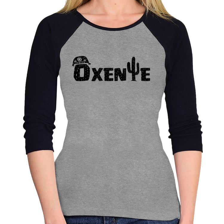 Baby Look Raglan Ôxente Nordeste Manga 3/4 - Cinza/Preto