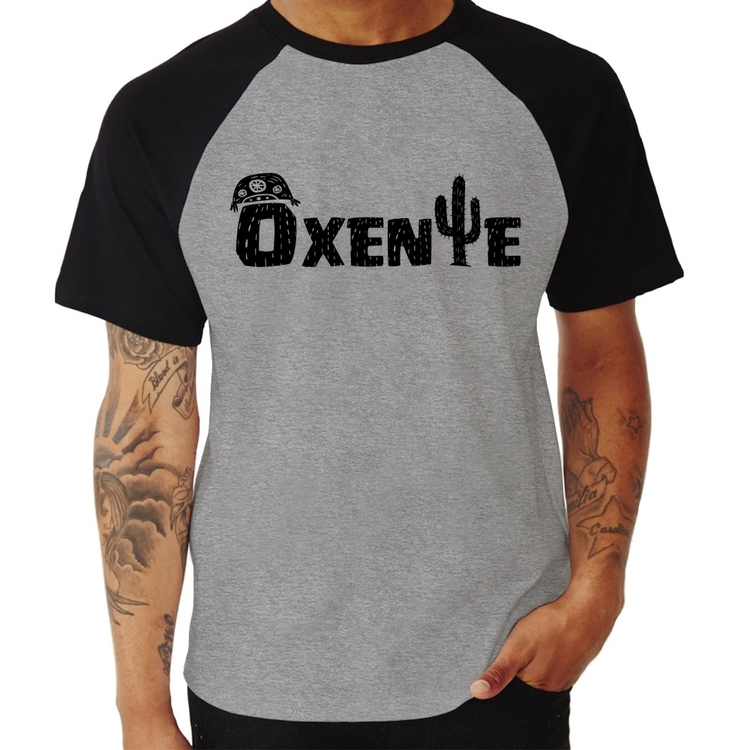 Camiseta Raglan Ôxente Nordeste - Cinza/Preto
