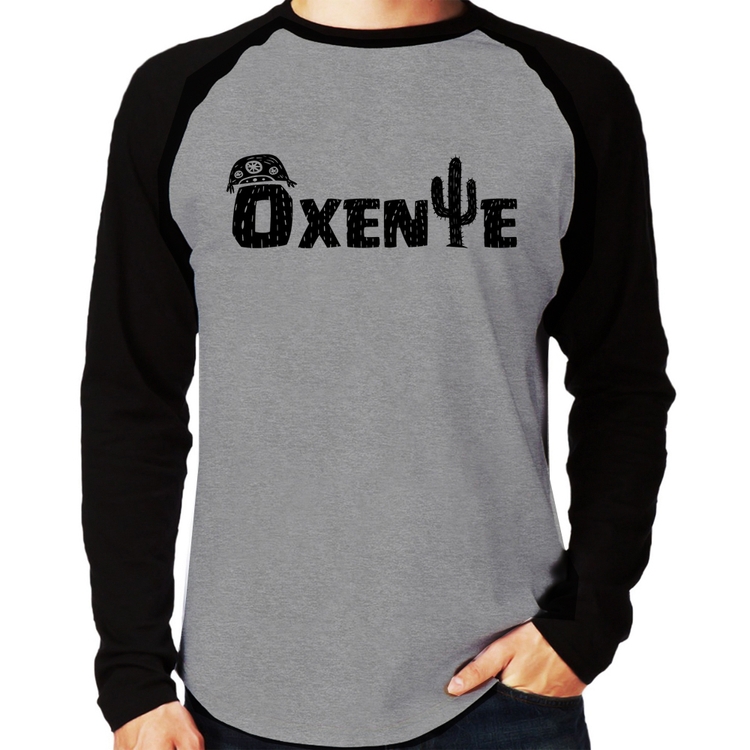 Camiseta Raglan Ôxente Nordeste Manga Longa - Cinza/Preto