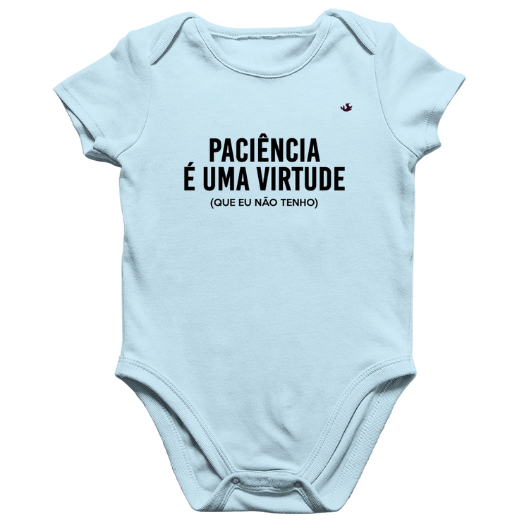 Body Bebê Algodão Paciência é uma virtude - Azul Bebê