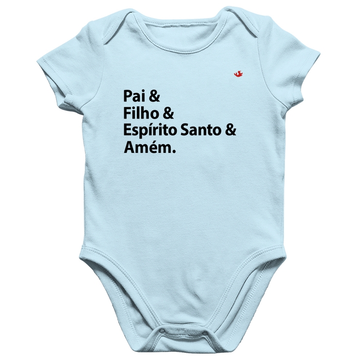 Body Bebê Algodão Pai, Filho, Espírito Santo, Amém - Azul Bebê