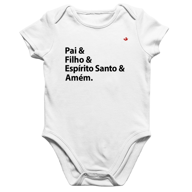 Body Bebê Algodão Pai, Filho, Espírito Santo, Amém - Branco