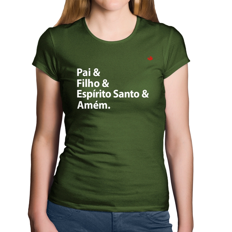 Baby Look Algodão Pai, Filho, Espírito Santo, Amém - Musgo