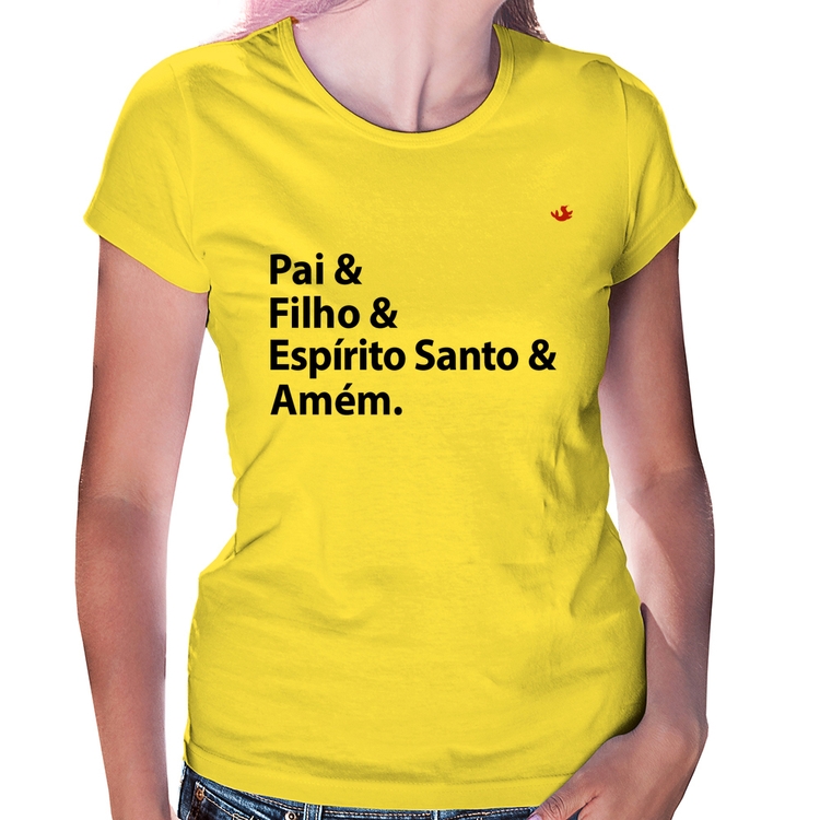 Baby Look Pai, Filho, Espírito Santo, Amém - Amarela