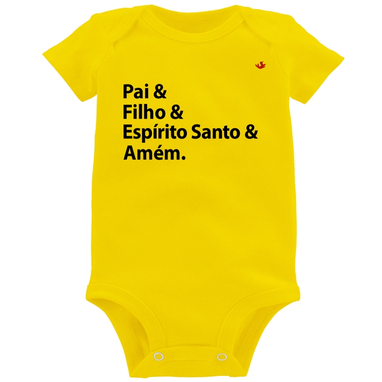 Body Bebê Pai, Filho, Espírito Santo, Amém - Amarelo
