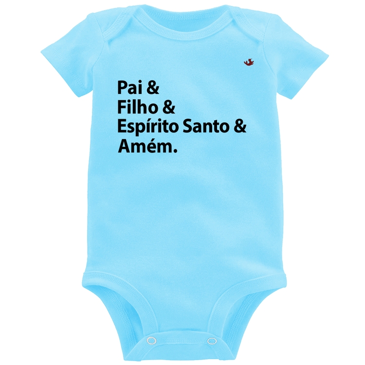 Body Bebê Pai, Filho, Espírito Santo, Amém - Azul Bebê