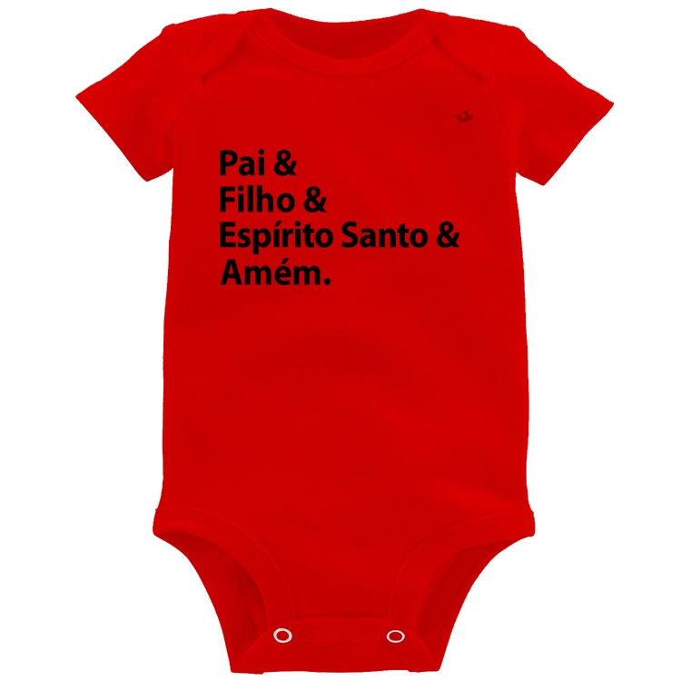 Body Bebê Pai, Filho, Espírito Santo, Amém - Vermelho