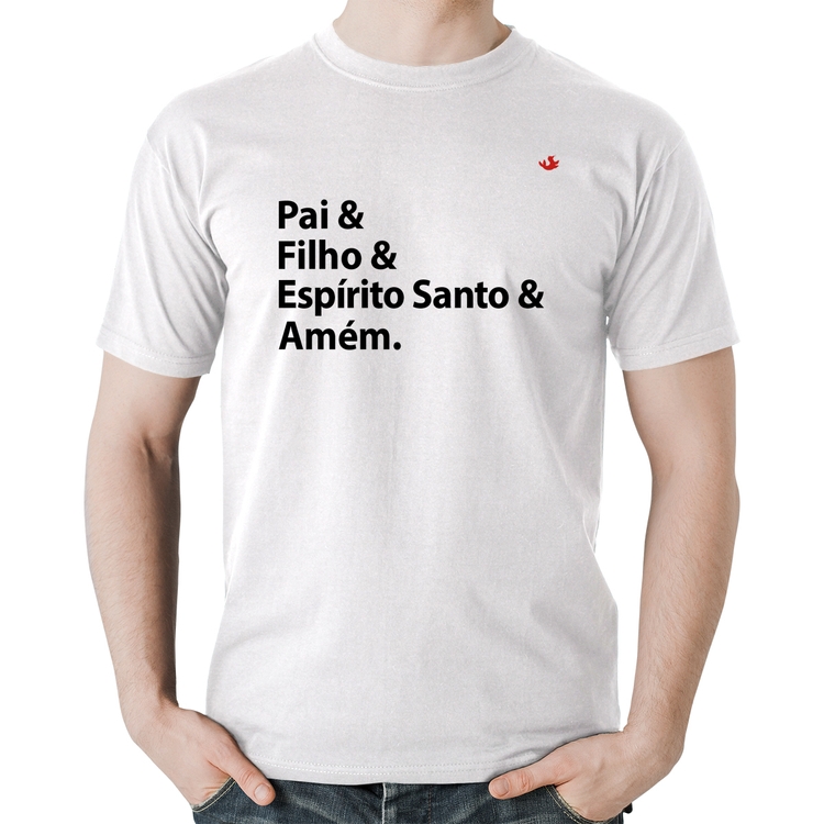 Camiseta Algodão Pai, Filho, Espírito Santo, Amém - Branca