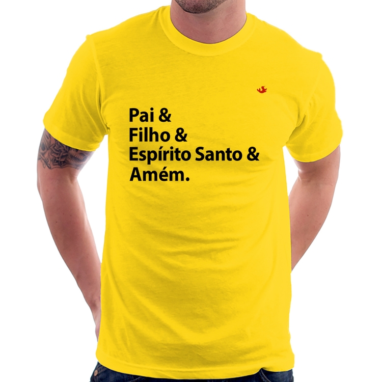 Camiseta Pai, Filho, Espírito Santo, Amém - Amarela