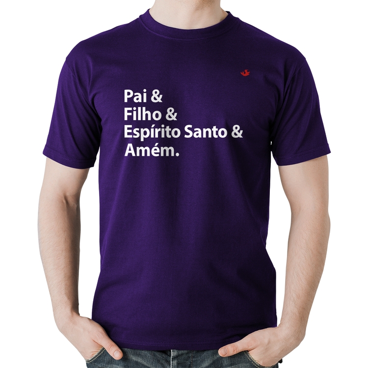 Camiseta Algodão Pai, Filho, Espírito Santo, Amém - Roxa