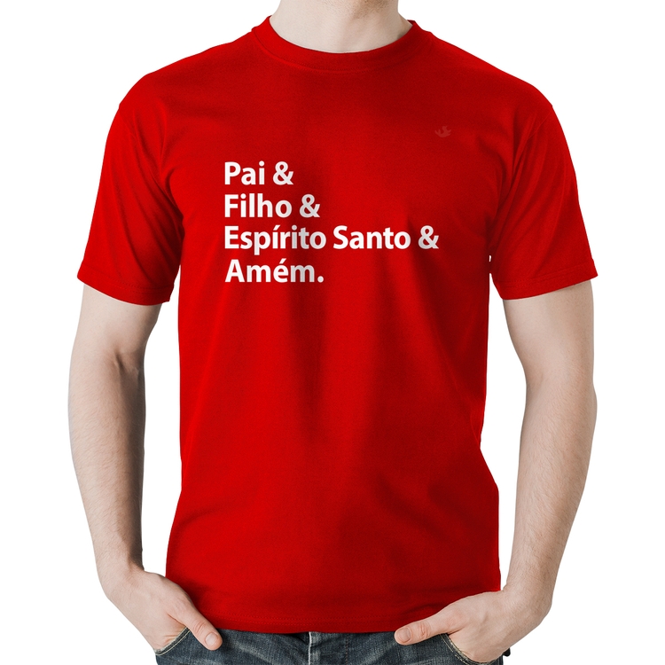Camiseta Algodão Pai, Filho, Espírito Santo, Amém - Vermelha