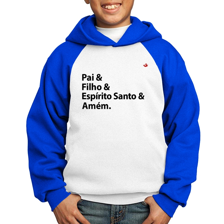 Moletom Infantil Pai, Filho, Espírito Santo, Amém - Branco/Azul