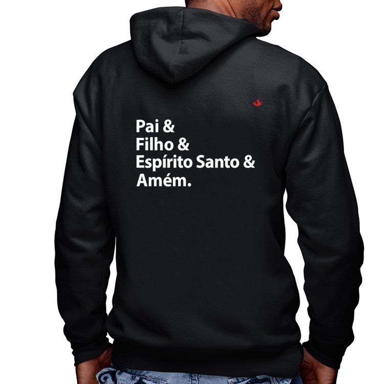 Blusa Moletom Pai, Filho, Espírito Santo, Amém Masculina com Capuz e Zíper