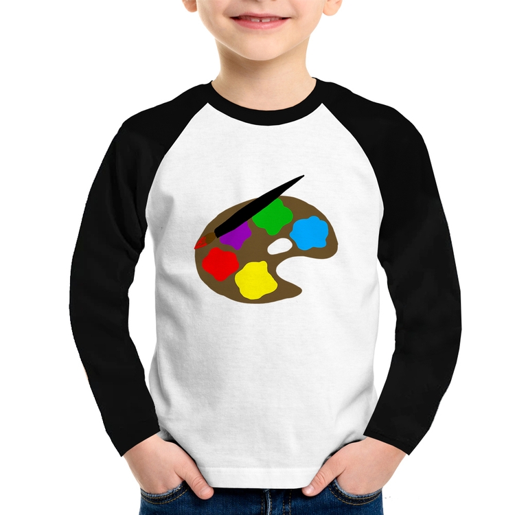 Camiseta Raglan Infantil Paint Colors Artboard Manga Longa