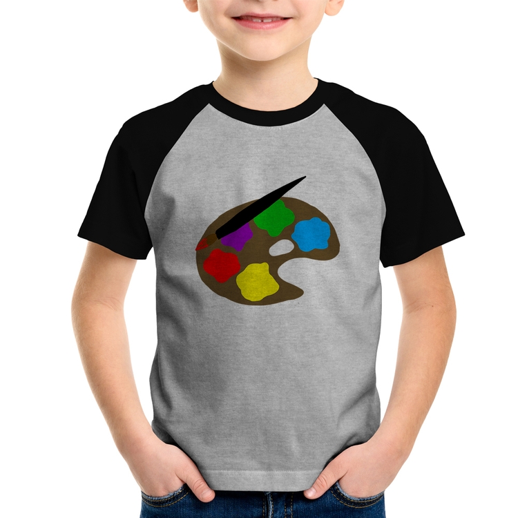 Camiseta Raglan Infantil Paint Colors Artboard - Cinza/Preto