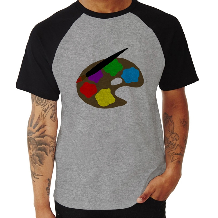 Camiseta Raglan Paint Colors Artboard - Cinza/Preto