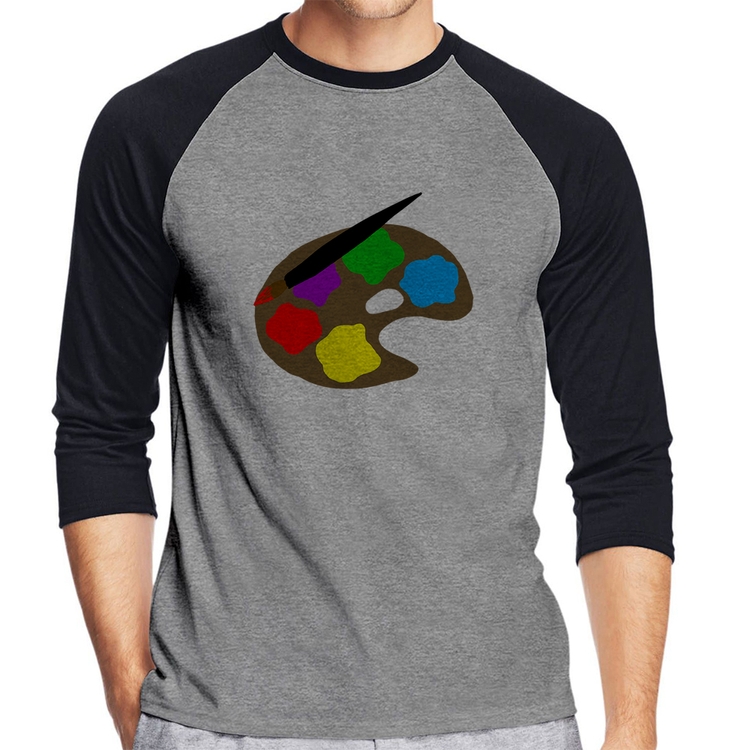 Camiseta Raglan Paint Colors Artboard Manga 3/4 - Cinza/Preto