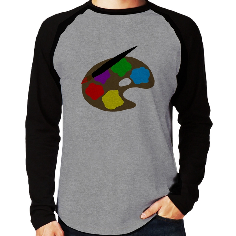 Camiseta Raglan Paint Colors Artboard Manga Longa - Cinza/Preto