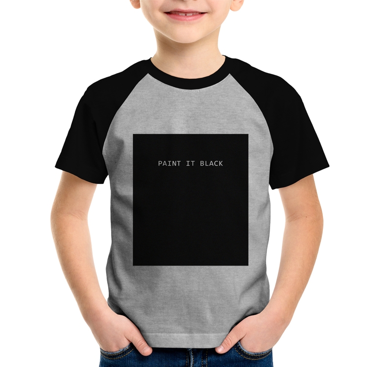 Camiseta Raglan Infantil Paint it Black - Cinza/Preto