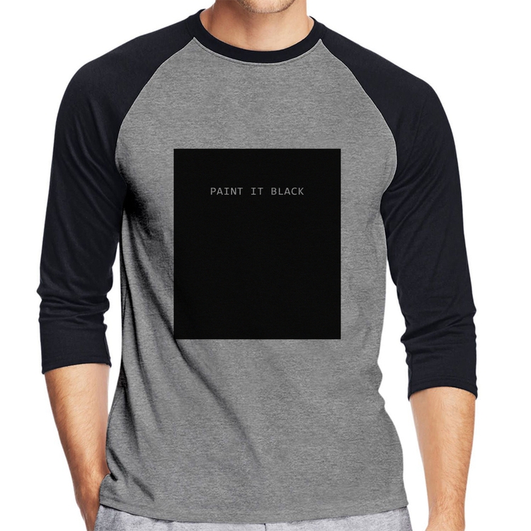Camiseta Raglan Paint it Black Manga 3/4 - Cinza/Preto