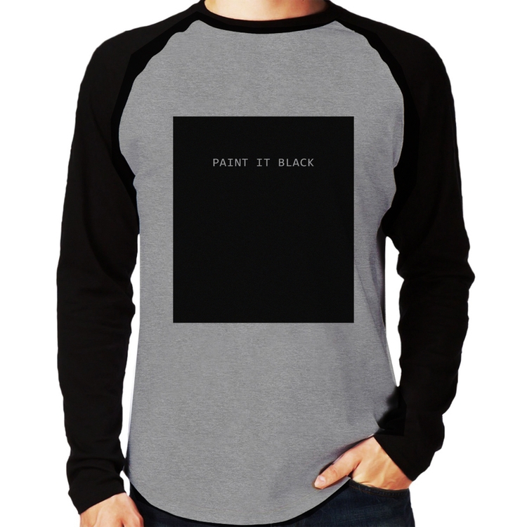 Camiseta Raglan Paint it Black Manga Longa - Cinza/Preto