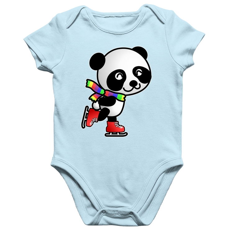 Body Bebê Algodão Panda de Patins - Azul Bebê