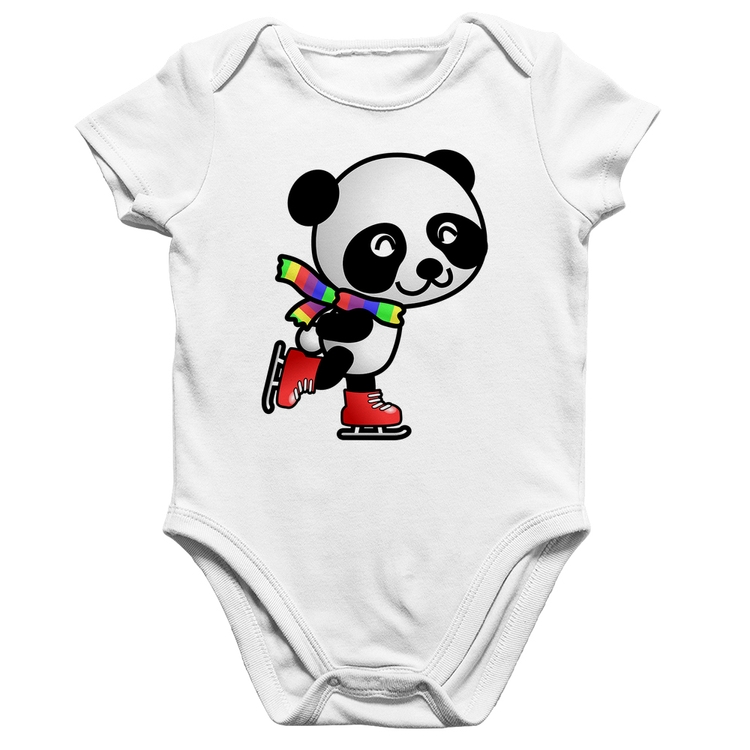 Body Bebê Algodão Panda de Patins - Branco