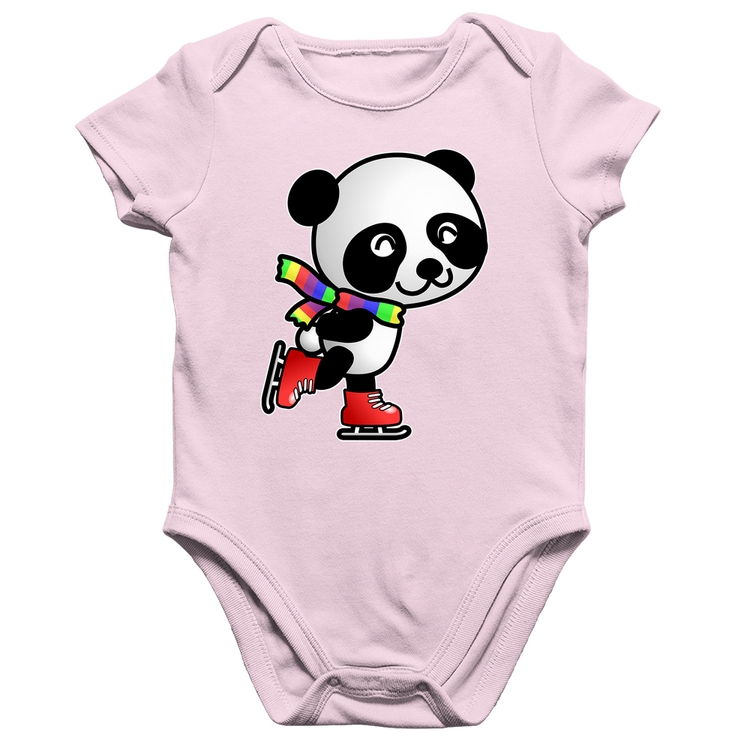 Body Bebê Algodão Panda de Patins - Rosa Bebê