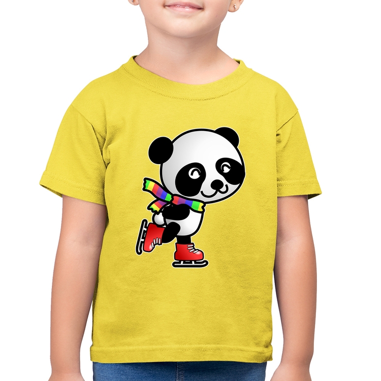 Camiseta Algodão Infantil Panda de Patins - Amarelo Canário