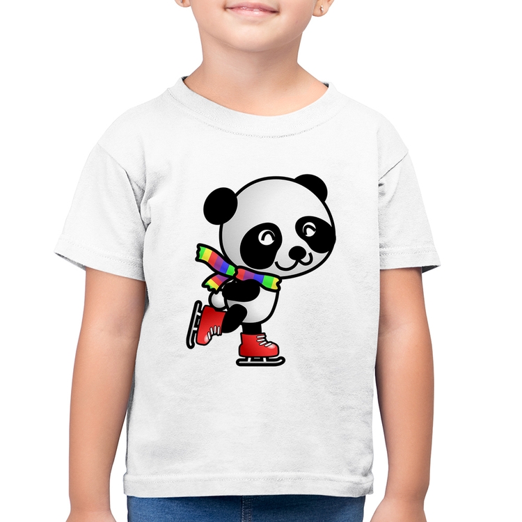 Camiseta Algodão Infantil Panda de Patins - Branca